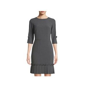 Tahari Bow & Pleated Crepe Sheath Dress by Arthur S. Levine ASL Gray 4P